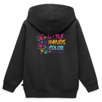 Les petites mains colorent mon enseignante de maternelle mondiale - Sweat Premium à capuche zippé enfant bio - noir - Dos - AI Model Kid Male (0cm)