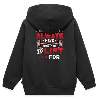 Bodybuilder Haben Etwas Zu Heben Für Gewicht - Kinder Premium Organic Zip Hoodie - Schwarz - Hinten - AI Model Kid Male (0cm)