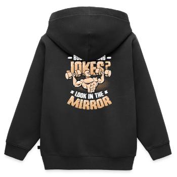 Blagues de musculation Se regarder dans le miroir - Sweat Premium à capuche zippé enfant bio - noir - Dos - AI Model Kid Male (0cm)
