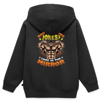 Blagues de musculation Se regarder dans le miroir - Sweat Premium à capuche zippé enfant bio - noir - Dos - AI Model Kid Male (0cm)