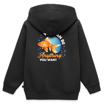 Goldfish Be A Shark, Motivationsbotschaft - Kinder Premium Organic Zip Hoodie - Schwarz - Hinten - AI Model Kid Male (0cm)