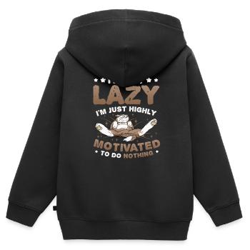 Ich Bin Nicht Faul, Ich Bin Nur Hochmotiviert - Kinder Premium Organic Zip Hoodie - Schwarz - Hinten - AI Model Kid Male (0cm)