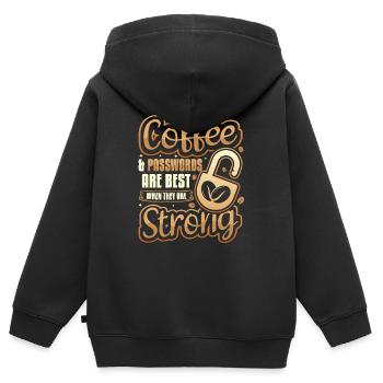 Café et mot de passe - Sweat Premium à capuche zippé enfant bio - noir - Dos - AI Model Kid Male (0cm)