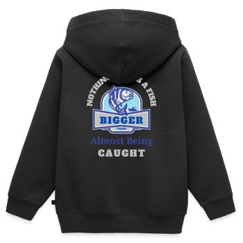Rien ne rend un poisson plus gros que d’être presque attrapé - Sweat Premium à capuche zippé enfant bio - noir - Dos - AI Model Kid Male (0cm)