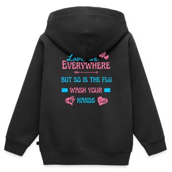 L’amour est partout, mais la grippe aussi - Sweat Premium à capuche zippé enfant bio - noir - Dos - AI Model Kid Male (0cm)