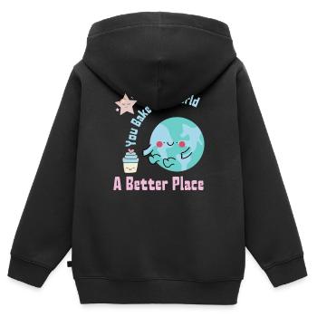 Du backst die Welt Ein besserer Ort Süße Kuchenherstellung - Kinder Premium Organic Zip Hoodie - Schwarz - Hinten - AI Model Kid Male (0cm)