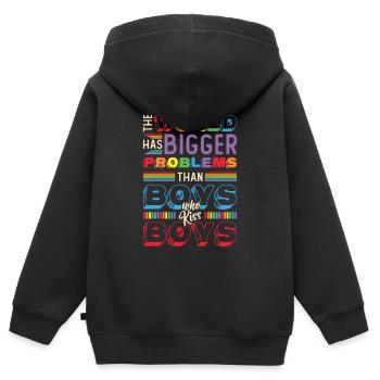 Größere Probleme Als Jungs, Die Jungs Küssen - Kinder Premium Organic Zip Hoodie - Schwarz - Hinten - AI Model Kid Male (0cm)