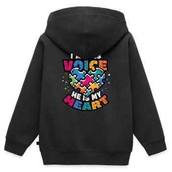 Ich Bin Seine Stimme, Er Ist Mein Herz - Kinder Premium Organic Zip Hoodie - Schwarz - Hinten - AI Model Kid Male (0cm)