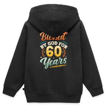 Religious by God for 60 years - Kids Premium Organic Zip-up Hoodie - black - Back - AI Model Kid Male (0cm)