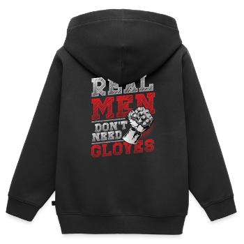 Echte Männer Brauchen Keine Handschuhe - Kinder Premium Organic Zip Hoodie - Schwarz - Hinten - AI Model Kid Male (0cm)
