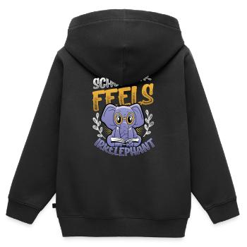 L’école se sent Irrelephant, anti-école - Sweat Premium à capuche zippé enfant bio - noir - Dos - AI Model Kid Male (0cm)