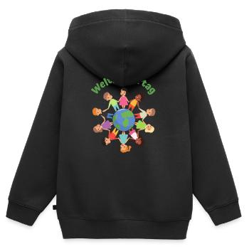 Weltkindertag - Kinder Premium Organic Zip Hoodie - Schwarz - Hinten - AI Model Kid Male (0cm)