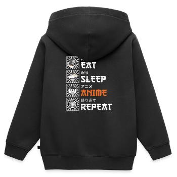 Essen, Schlafen, Anime, Wiederholen - Geschenk für den Weihnachtstag - Kinder Premium Organic Zip Hoodie - Schwarz - Hinten - AI Model Kid Male (0cm)