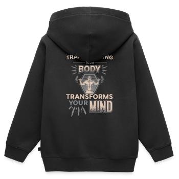 La transformation de votre corps façonne votre - Sweat Premium à capuche zippé enfant bio - noir - Dos - AI Model Kid Male (0cm)