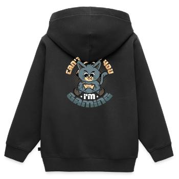 Je ne t’entends pas, je joue - Sweat Premium à capuche zippé enfant bio - noir - Dos - AI Model Kid Male (0cm)