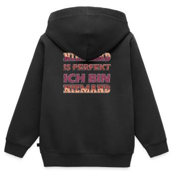 Niemand Ist Perfekt, Ich Bin Niemand, Eingebildet - Kinder Premium Organic Zip Hoodie - Schwarz - Hinten - AI Model Kid Male (0cm)