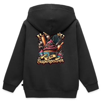 Baking Superpower Bäcker Nachtisch Konditor - Kinder Premium Organic Zip Hoodie - Schwarz - Hinten - AI Model Kid Male (0cm)