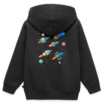 Rocket fleet roams the universe planets - Kids Premium Organic Zip-up Hoodie - black - Back - AI Model Kid Male (0cm)