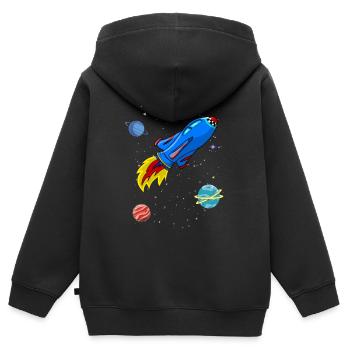 Fusée, Espace, Planètes, Étoiles - Sweat Premium à capuche zippé enfant bio - noir - Dos - AI Model Kid Male (0cm)