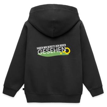 bereits den Boden gesehen? - Kinder Premium Organic Zip Hoodie - Schwarz - Hinten - AI Model Kid Male (0cm)
