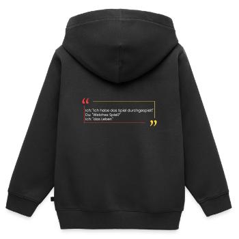 Ich: "Ich habe das Spiel durch" - Kinder Premium Organic Zip Hoodie - Schwarz - Hinten - AI Model Kid Male (0cm)