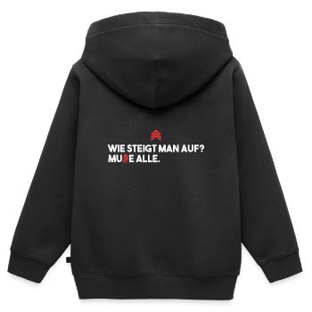 Wie steigt man auf? Alle Muten. - Kinder Premium Organic Zip Hoodie - Schwarz - Hinten - AI Model Kid Male (0cm)