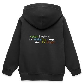 Vegan wird mein Leben länger machen - Kinder Premium Organic Zip Hoodie - Schwarz - Hinten - AI Model Kid Male (0cm)