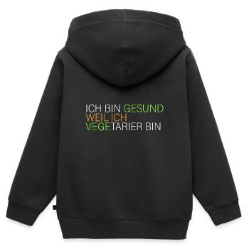 gesund weil ich Vegetarier bin - Kinder Premium Organic Zip Hoodie - Schwarz - Hinten - AI Model Kid Male (0cm)