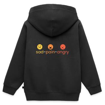 traurig - Schmerz - wütend - Kinder Premium Organic Zip Hoodie - Schwarz - Hinten - AI Model Kid Male (0cm)