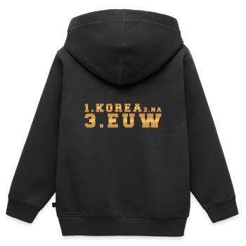1. KOREA 2. EUW 3. NA - Kinder Premium Organic Zip Hoodie - Schwarz - Hinten - AI Model Kid Male (0cm)