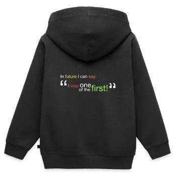 "Ich war einer der Ersten!" - Kinder Premium Organic Zip Hoodie - Schwarz - Hinten - AI Model Kid Male (0cm)