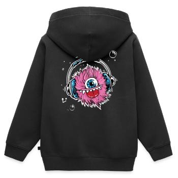 Monster,Kopfhörer,musik,singen - Kinder Premium Organic Zip Hoodie - Schwarz - Hinten - AI Model Kid Male (0cm)