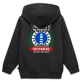 NOBODY IS PERFECT - OSTFRIESLAND - Kinder Premium Organic Zip Hoodie - Schwarz - Hinten - AI Model Kid Male (0cm)