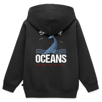 Save the Oceans - Plastic kills - Kinder Premium Organic Zip Hoodie - Schwarz - Hinten - AI Model Kid Male (0cm)