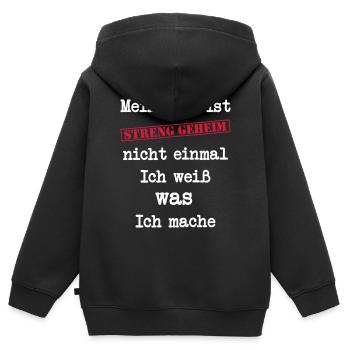 Mein Job ist STRENG GEHEIM - Kinder Premium Organic Zip Hoodie - Schwarz - Hinten - AI Model Kid Male (0cm)