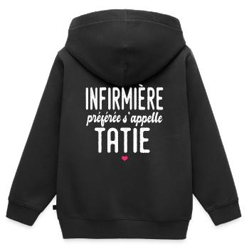 mon infirmière préférée s'appelle tatie humour - Sweat Premium à capuche zippé enfant bio - noir - Dos - AI Model Kid Male (0cm)
