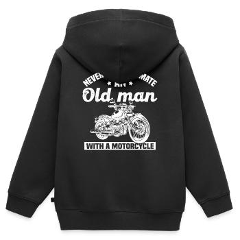 Unterschätzen Sie niemals einen alten Mann mit einem Motorrad - Kinder Premium Organic Zip Hoodie - Schwarz - Hinten - AI Model Kid Male (0cm)