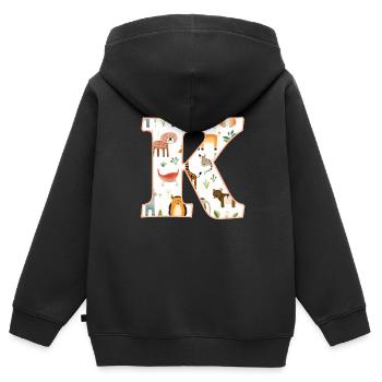 Buchstabe K, Monogramm, Tiermuster - Kinder Premium Organic Zip Hoodie - Schwarz - Hinten - AI Model Kid Male (0cm)