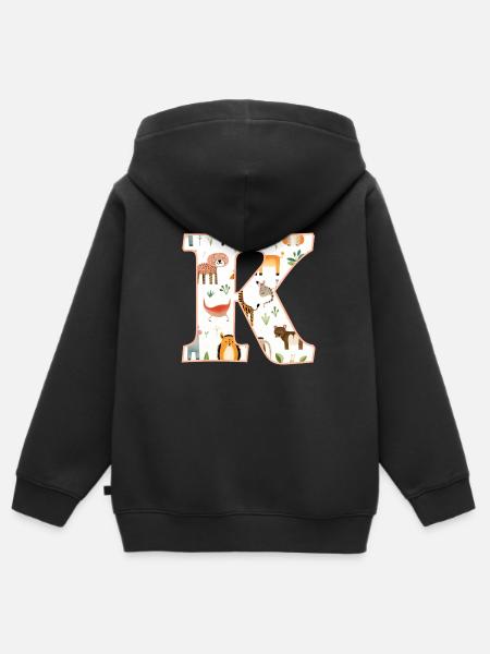 Buchstabe K, Monogramm, Tiermuster - Kinder Premium Organic Zip Hoodie - Schwarz