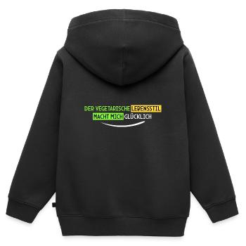 vegetarisch macht mich glücklich - Kinder Premium Organic Zip Hoodie - Schwarz - Hinten - AI Model Kid Male (0cm)