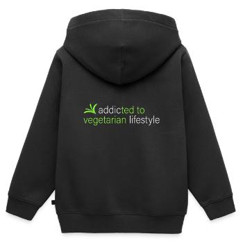 accro au mode de vie végétarien - Sweat Premium à capuche zippé enfant bio - noir - Dos - AI Model Kid Male (0cm)