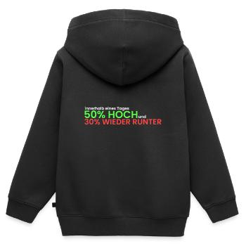 50% hoch und 30% runter - Kinder Premium Organic Zip Hoodie - Schwarz - Hinten - AI Model Kid Male (0cm)