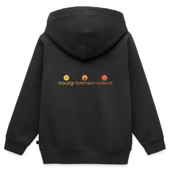 traurig - Schmerz - wütend - Kinder Premium Organic Zip Hoodie - Schwarz - Hinten - AI Model Kid Male (0cm)