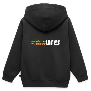 vegetarisch - rettet Leben - Kinder Premium Organic Zip Hoodie - Schwarz - Hinten - AI Model Kid Male (0cm)