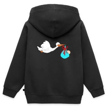 Stork apporte bébé - Sweat Premium à capuche zippé enfant bio - noir - Dos - AI Model Kid Male (0cm)