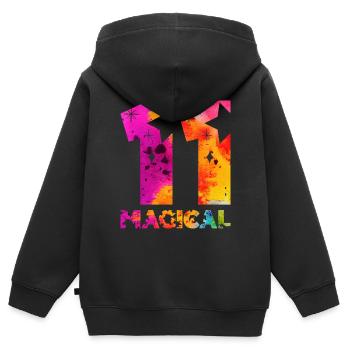 LICORNE MAGIQUE 11E ANNIVERSAIRE - Sweat Premium à capuche zippé enfant bio - noir - Dos - AI Model Kid Male (0cm)