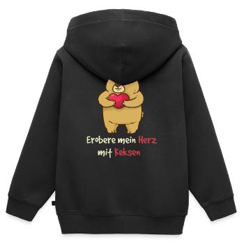 Teddy erobere mein Herz mit Keksen Valentinstag - Kinder Premium Organic Zip Hoodie - Schwarz - Hinten - AI Model Kid Male (0cm)