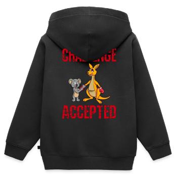CHALLENGE ACCEPTÉ - Boxer Kangaroo + Koala Trainer - Sweat Premium à capuche zippé enfant bio - noir - Dos - AI Model Kid Male (0cm)