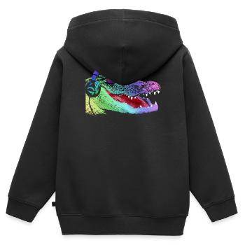 Neon DJ Alligator Rafraîchissez - Sweat Premium à capuche zippé enfant bio - noir - Dos - AI Model Kid Male (0cm)