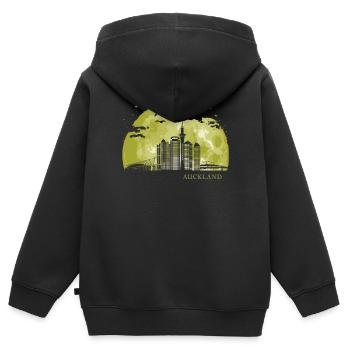 AUCKLAND MondLichtNachtsterne Skyline - Kinder Premium Organic Zip Hoodie - Schwarz - Hinten - AI Model Kid Male (0cm)